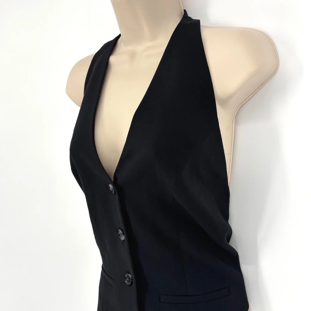 Abercrombie & Fitch Womens Black Halter Button Front Tailored Vest Size M
